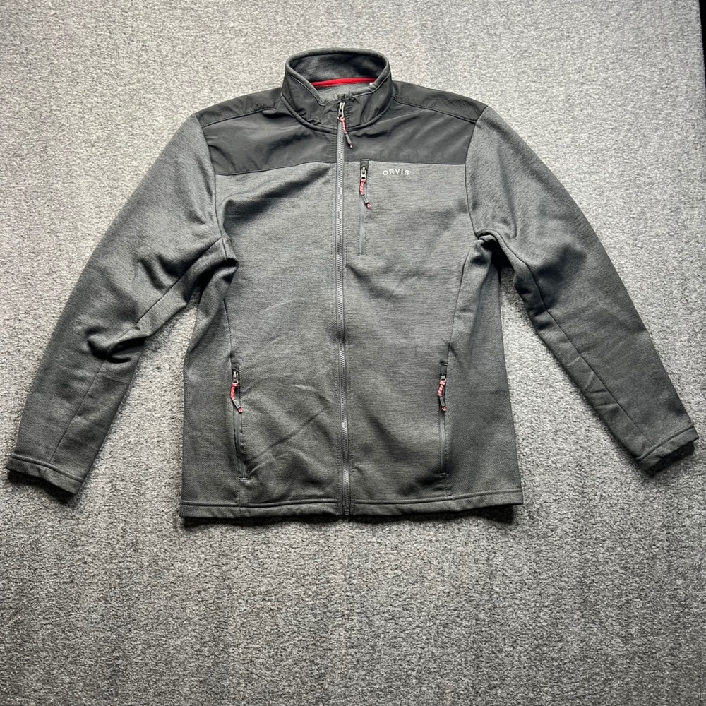 Orvis Full Zip Fleece Jacket Mens Medium Grey Nylon Contrast Yoke 1522009